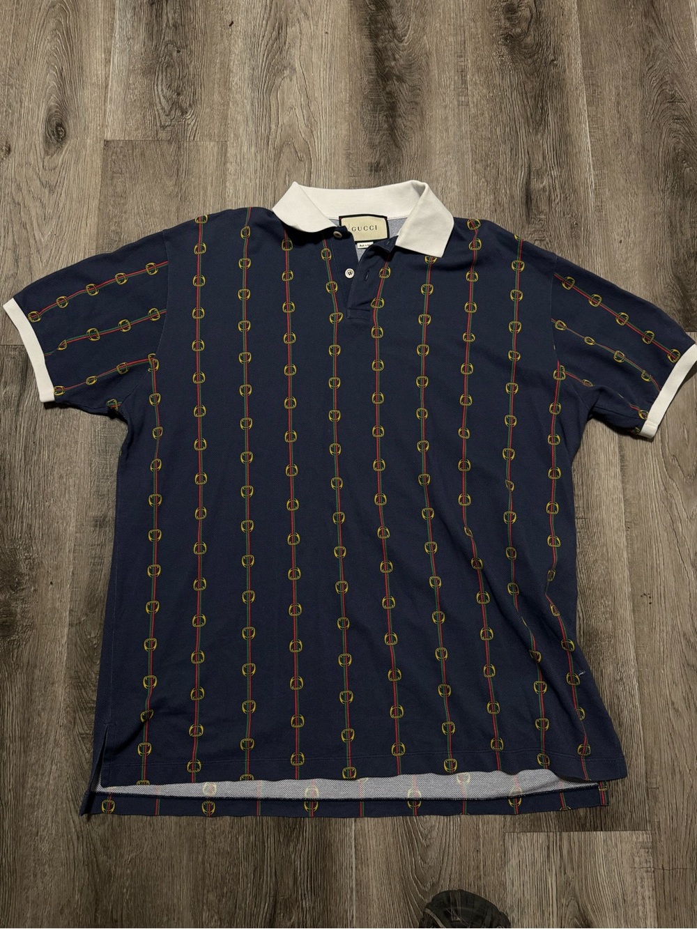 Gucci Printed Collar Navy Blue Polo Shirt Men’s Size XL NWOT